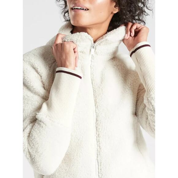 ATHLETA Tugga Sherpa Jacket Natural High Neck Full Zip Ribbed Cuffs Women's XS - Picture 4 of 15
